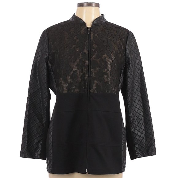 CHICO’S LACE DIAMOND FAUX LEATHER JACKET - Picture 3 of 12